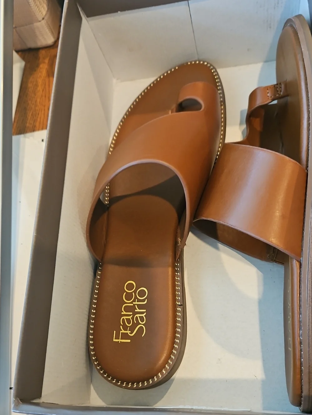 Franco Sarto Size 8M Brown Leather Slide Sandals NIB